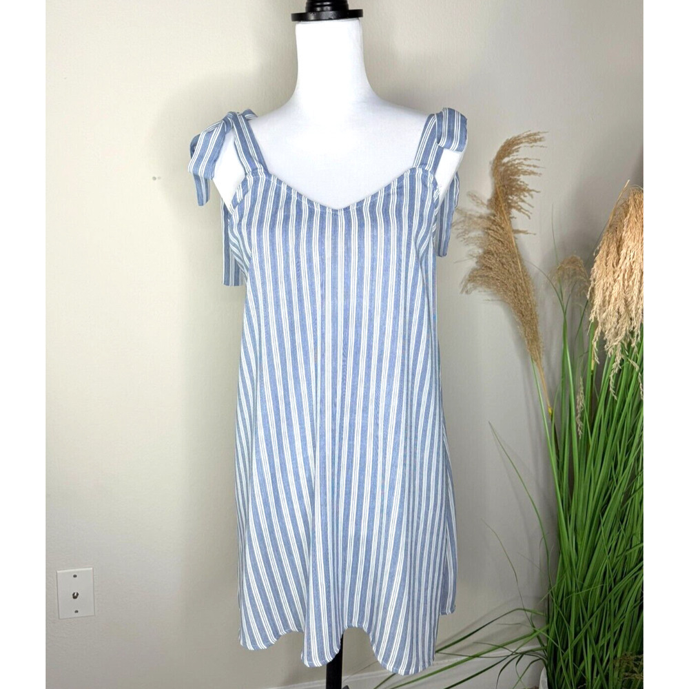 Show Me Your Mumu Blue Stripe Throw and Go Tie Mini Dress V Neck XS Beach Coast